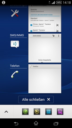 Wählen Sie Alle schließen, um alle laufende Apps zu schließen