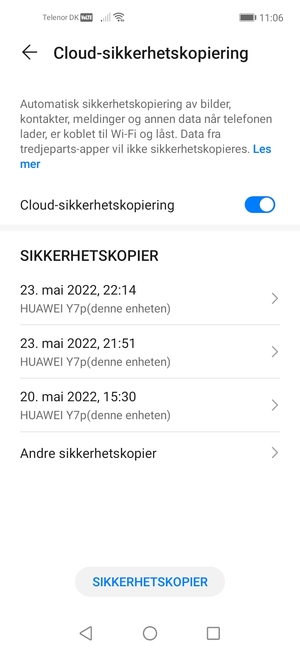 Velg SIKKERHETSKOPIER