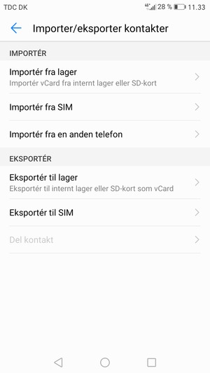 Vælg Importér fra SIM
