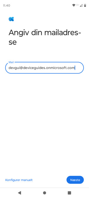 Indtast din e-mailadresse og vælg Konfigurer manuelt