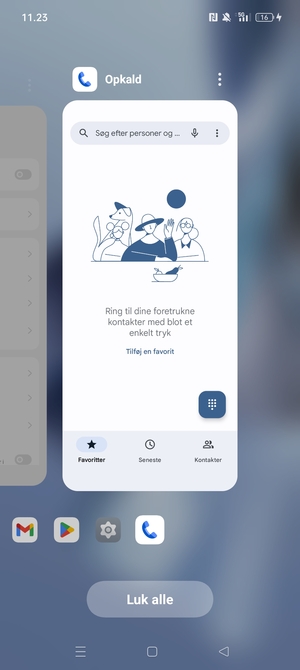 Vælg Luk alle for at lukke alle åbne apps