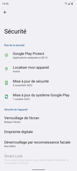 Sélectionnez Verrouillage de l'écran