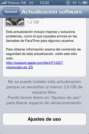 Si su iPhone no está actualizado, seleccione Ajustes de uso
