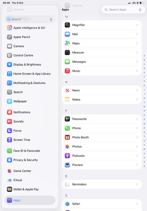 Scroll to and select Apps and select Mail