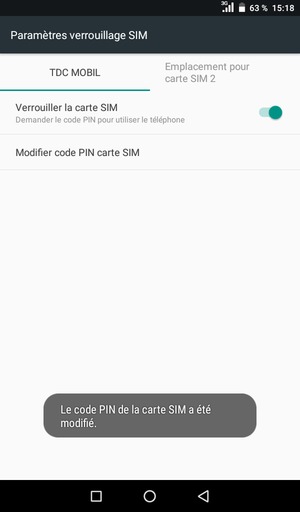 Votre code PIN de la carte SIM a été modifié