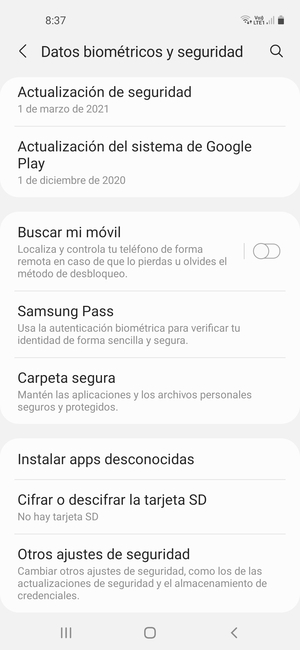 Desplácese y seleccione Otros ajustes de seguridad