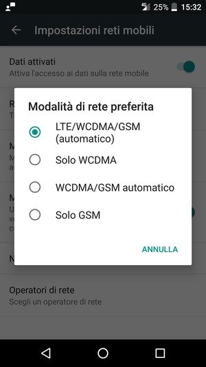 Seleziona Solo GSM per abilitare 2G