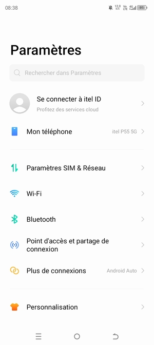 Sélectionnez Paramètres SIM & Rèseau