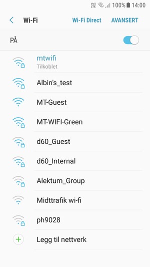 Du er nå koblet til Wi-Fi-nettverket
