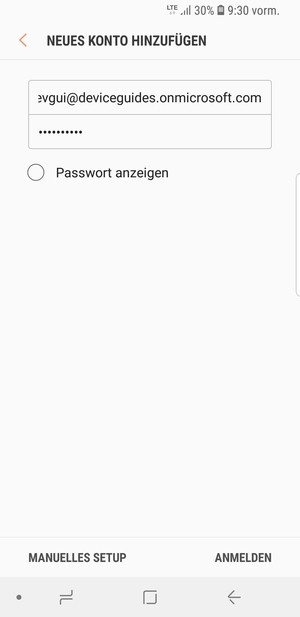 Geben Sie Ihre E-Mail-Adresse und Ihr Passwort ein. Wählen Sie MANUELLES SETUP