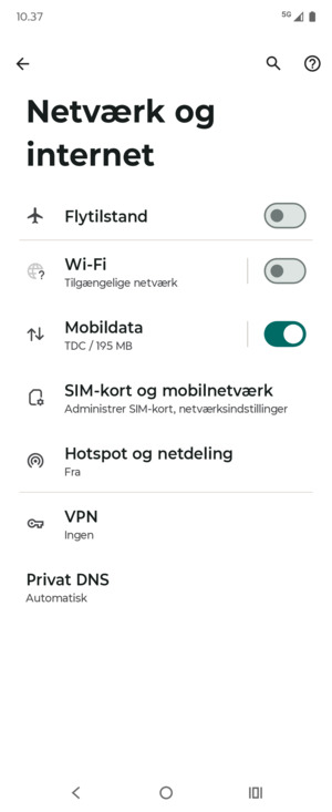 Vælg SIM-kort og mobilnetværk