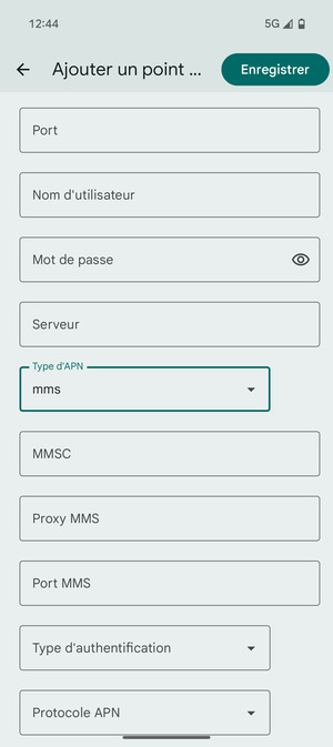 Faites défiler vers le bas et saisissez les informations MMS