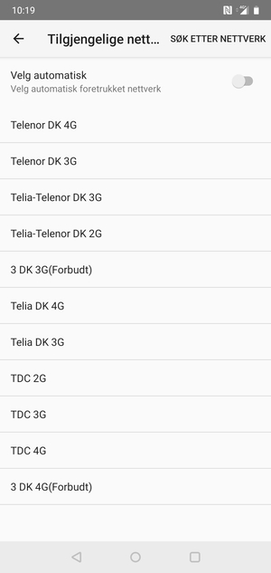 Velg en nettverksoperatør fra listen
