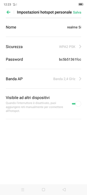 Inserisci una password dell'hotspot Wi-Fi di almeno 8 caratteri e seleziona Salva