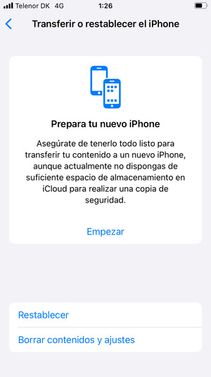 Seleccione Borrar contenidos y ajustes
