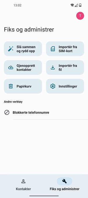Velg Importér fra SIM-kort
