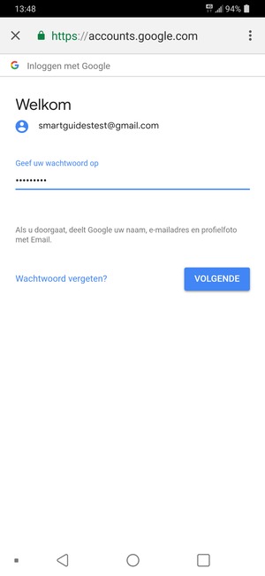 Voer uw wachtwoord in en selecteer VOLGENDE