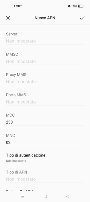 Scorri verso il basso e inserisci le informazioni di internet