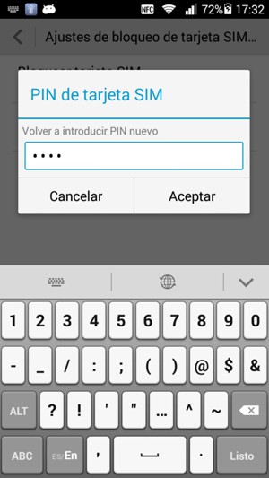 Confirme su nuevo PIN de tarjeta SIM y seleccione Aceptar