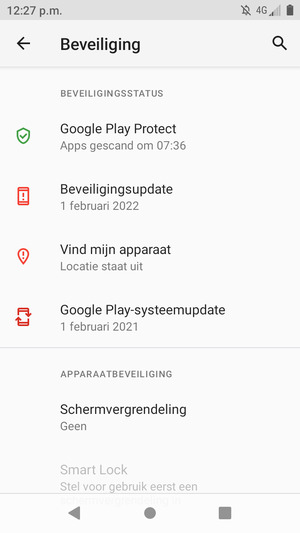 Om uw schermvergrendeling te activeren, ga naar het Beveiliging-menu en selecteer Schermvergrendeling