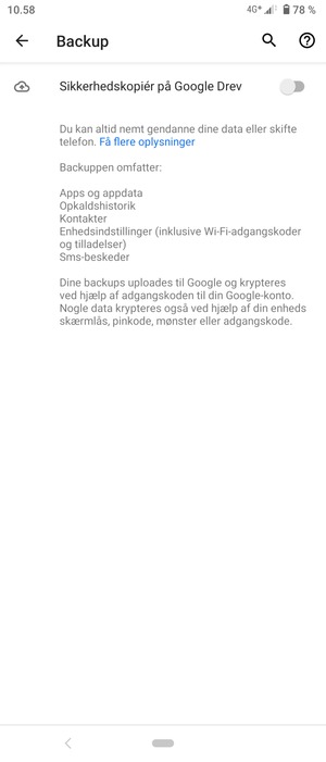Aktiver Sikkerhedskopiér på Google Drev