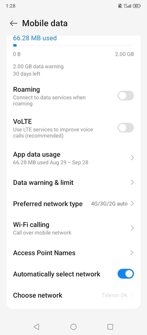 Scroll to and select Preferred network type