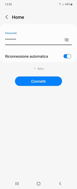 Inserisci la password del Wi-Fi e seleziona Connetti