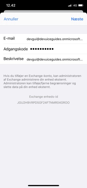 Indtast Exchange e-mail oplysninger og vælg Næste