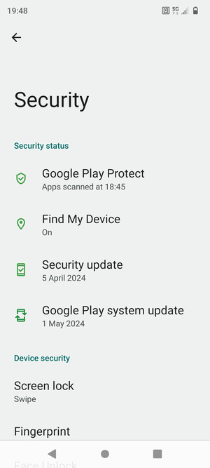 To activate your screen lock, go to the Security menu and select Screen lock