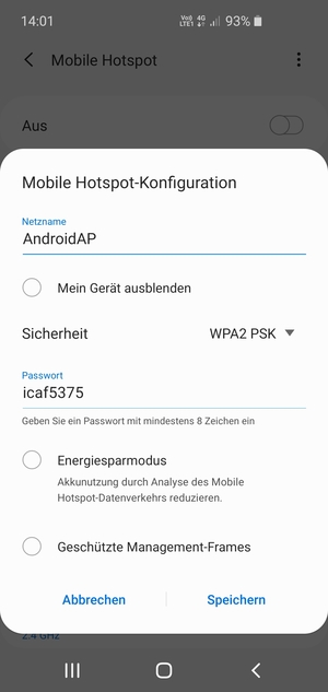 Geben Sie ein Passwort mit mindestens 8 Zeichen ein und wählen Sie Speichern