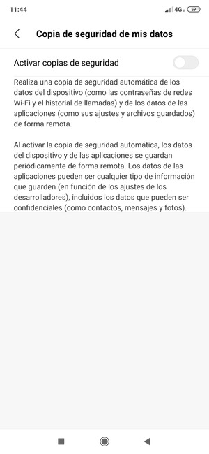 Active Activar copias de seguridad
