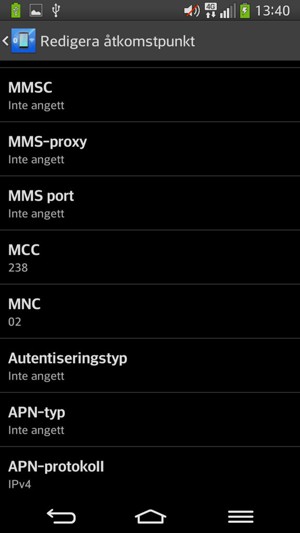 Scrolla ner och ange MMS-information