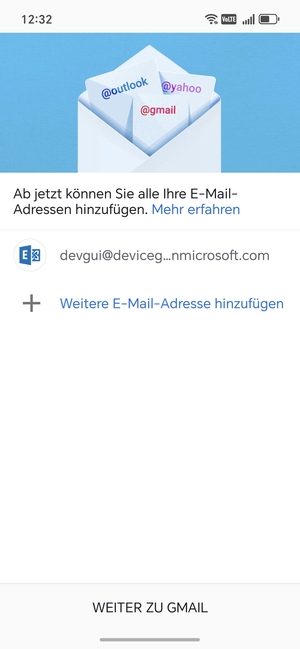 Wählen Sie WEITER ZU  GMAIL
