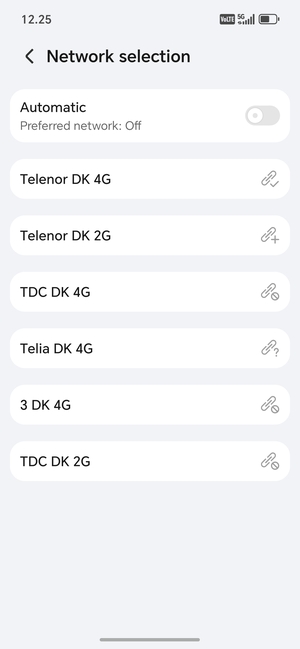 Select a network operator from the list