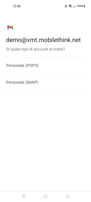 Seleziona Personale (POP3) o Personale (IMAP)