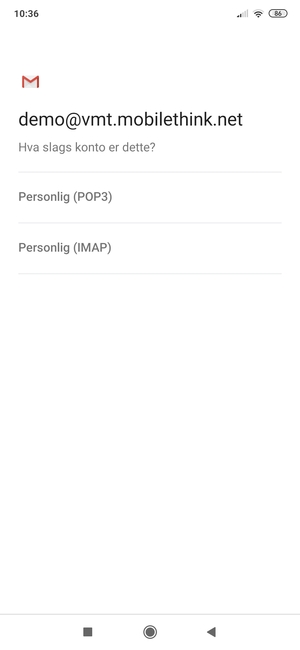 Velg Personlig (POP3) eller Personlig (IMAP)