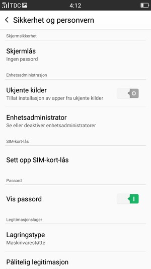 Velg Sett opp SIM-kort-lås