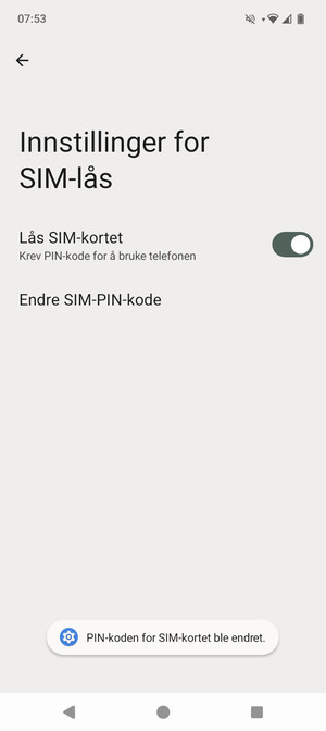 Din PIN-kode for SIM-kort er endret