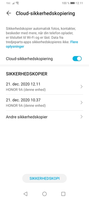 En sikkerhedskopi er nu oprettet