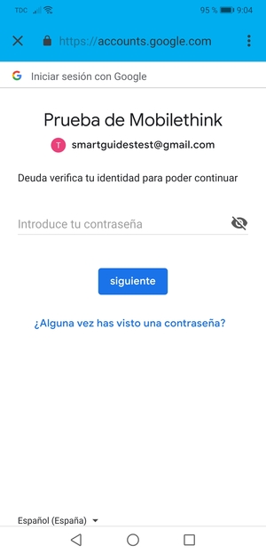 Introduzca su contraseña de Gmail y seleccione siguiente