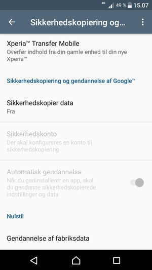 Scroll til og vælg Sikkerhedskopier data