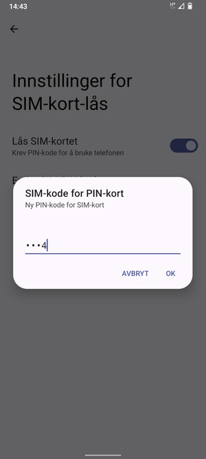 Skriv inn Ny PIN-kode for SIM-kort og velg OK