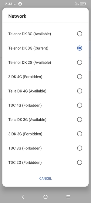 Select a network operator from the list