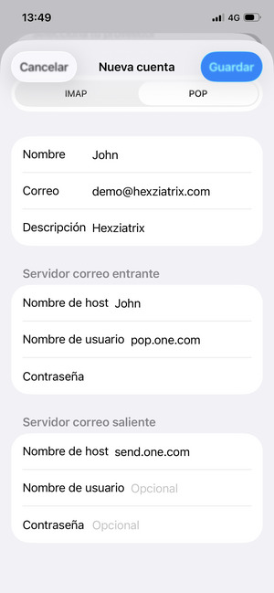 Introduzca la información correo para el Servidor correo saliente y seleccione Guardar