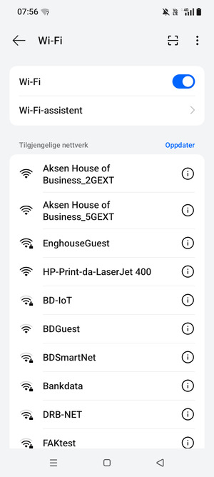 Velg det trådløse nettverket du vil koble til
