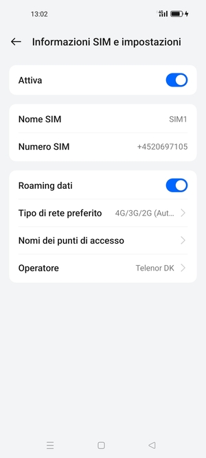 Attiva o disattiva Roaming dati