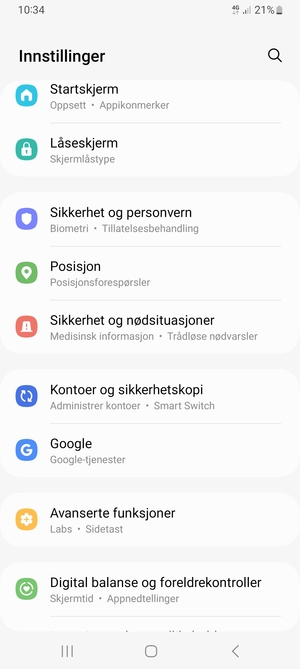 Bla til og velg Kontoer og sikkerhetskopi