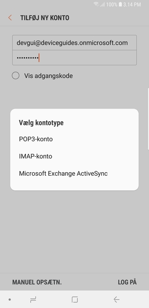 Vælg Microsoft Exchange ActiveSync
