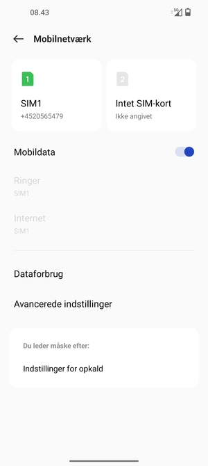 Vælg SIM1 eller SIM2