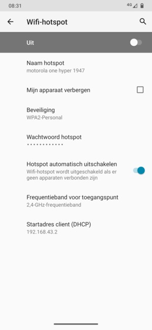 Selecteer Wachtwoord hotspot